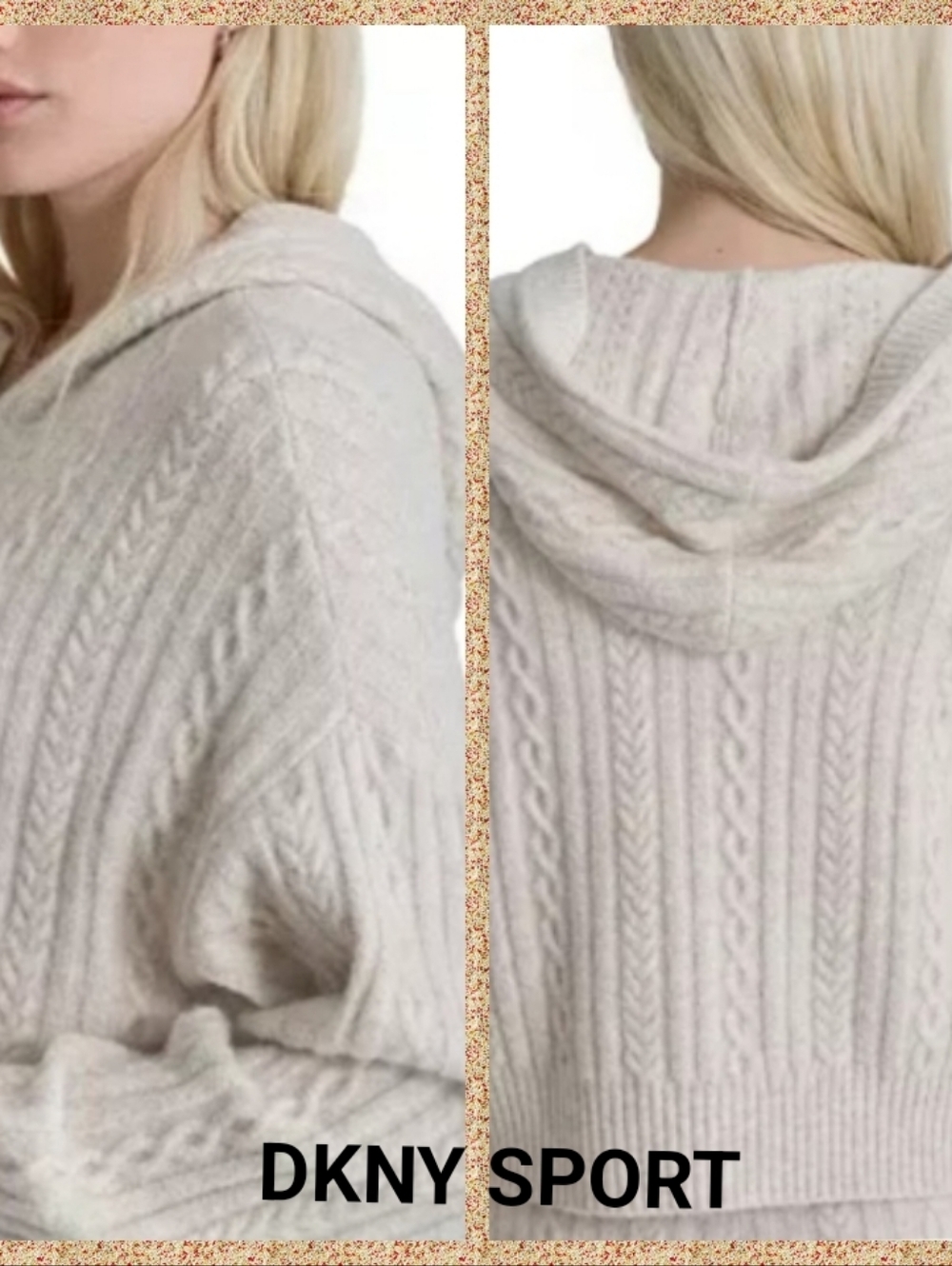 DKNY Sport Oversized Hoodie Chunky Sweater Cable Knit Cozy  MEDIUM